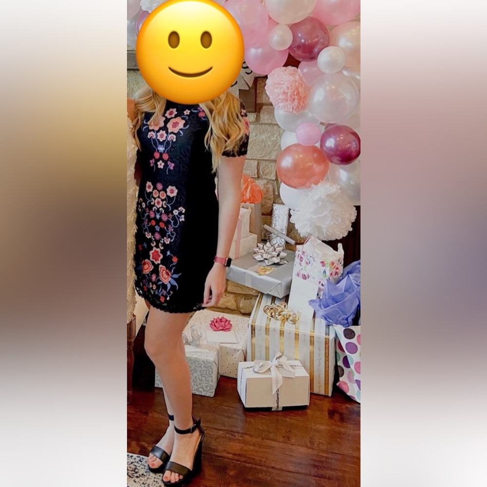 Neiman Marcus black lace floral dress
